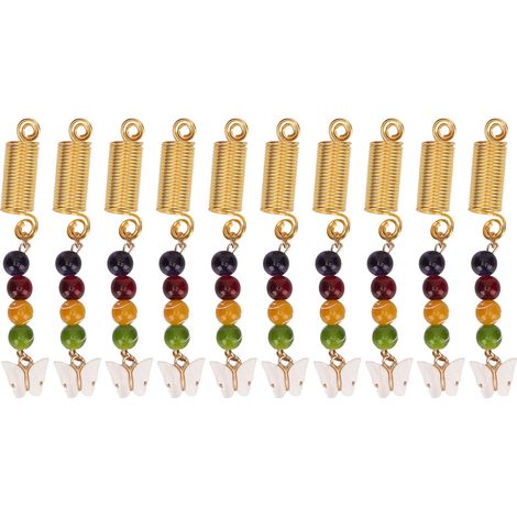 10 pendentifs cheveux DIY en métal blanc papillon, 20 rouleaux ressorts tresses accessoires 7cm (1/5)