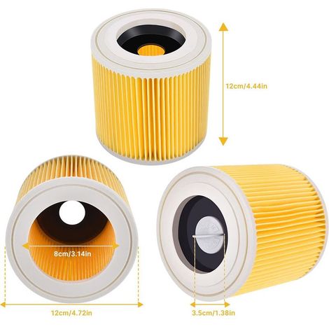 Lot de 2 filtres à cartouche + 2 vis de fermeture supplémentaires - Pour aspirateur Kärcher WD3 Premium WD2 WD3 WD 3 MV3 WD 3 P - Kit d'extension remplace 6.414-552.0, 6.414-772.0 (1/5)