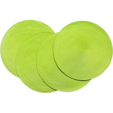 Lot de 4 sets de table ronds en plastique tissé de 38 cm, élégants et pratiques pour table à manger, vert clair'Vert Clair'Vert Clair'- (1/3)