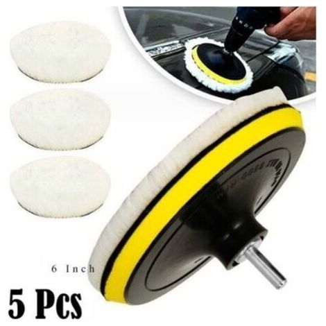 FENOPLASTICALot de 5 tampons de polissage en laine de 150 mm pour le polissage de voiture, le meulage et le cirage avec des forets M14 (1/4)