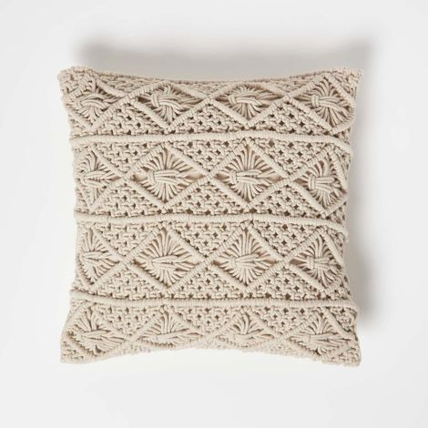 HOMESCAPES Willow Handwoven Natural Macrame Cushion 45 x 45 cm (1/5)