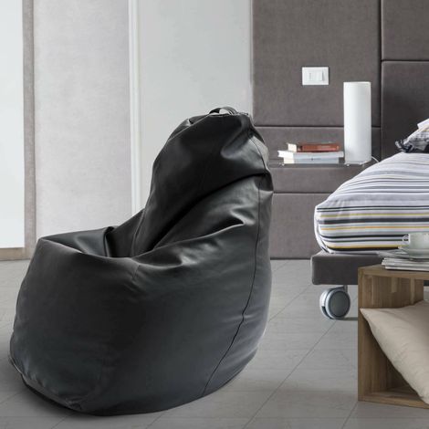 Talamo Italia Pouf Annachiara, Sac pouf, 100% Made in Italy, Pouf en similicuir, Cm 70x70h110, Noir, avec emballage renforcé (1/3)