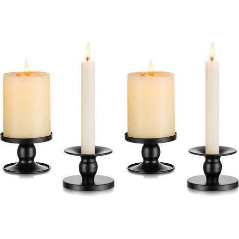 Chandelier Bougeoir Noir Mariage - Lot de 4 Petite Bougeoirs Métal Décoratifs pour Bougies Chandelles Piliers Halloween Centre de Table Moderne (1/3)