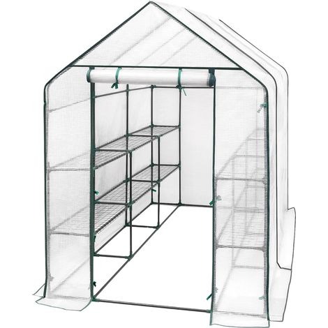 Serre en film PVC pour tomates avec structure acier 143x215x195 cm blanche (1/5)