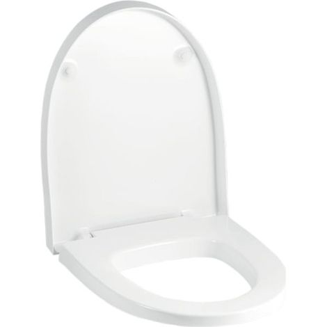 Geberit Flow WC siège 575950000 blanc, charnières en acier inoxydable, avec mécanisme de fermeture amortie (1/2)