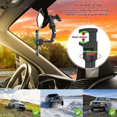Support de téléphone pour voiture, support de téléphone pour rétroviseur, support de téléphone universel rotatif à 360 degrés, support pour siège arrière de voiture compatible avec tous les téléphones (1/4)
