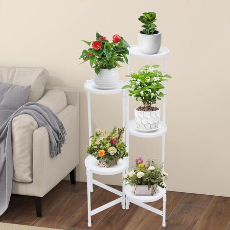5-stöckiges Metallpflanzenrecht mit 5 Paletten, Gewicht 9,07 kg, für Terrasse, Garten, Ecke, Balkon, Wohnzimmer (1/5)
