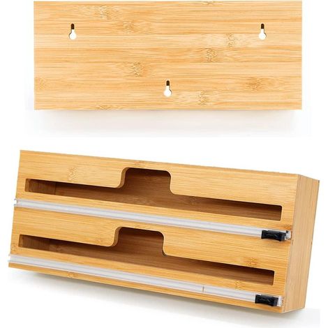Distributeur Papier Aluminium et Film Coupe-Capsule pour Tiroir de Cuisine, Compatible avec Rouleaux de 15", Organisateur d\'emballage de Cuisine en Bambou (1/5)
