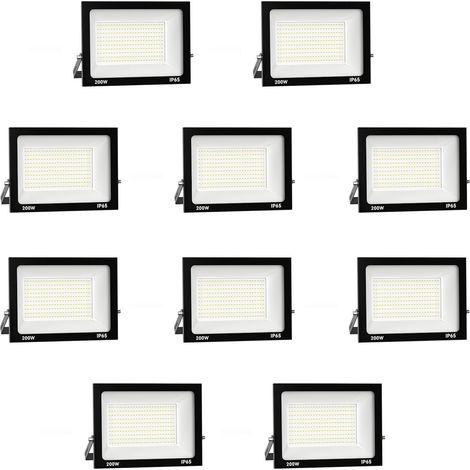 10pcs 200W Projecteur LED Extérieur, 20000LM Lampe LED Exterieur, 3000K Blanc Chaud Spot LED Extérieur, IP65 Etanche Eclairage de Sécurité, Projecteur LED pour Terrasse, Garage, Patio, Jardin