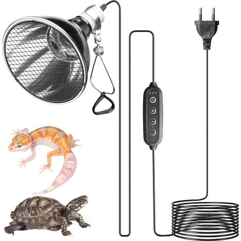 Lampada riscaldante per rettili - Terrario - Attacco in ceramica E27 - Con dimmer e timer - AC 220-240V E27 - 200W - Per terrari - Lampada riscaldante a infrarossi, UVA e UVB (non