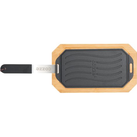 Piastra in ghisa con vassoio in legno, manico rimovibile in acciaio inox con finitura opaca 33 x 16.5 cm Cozze by Ezooza (1/5)