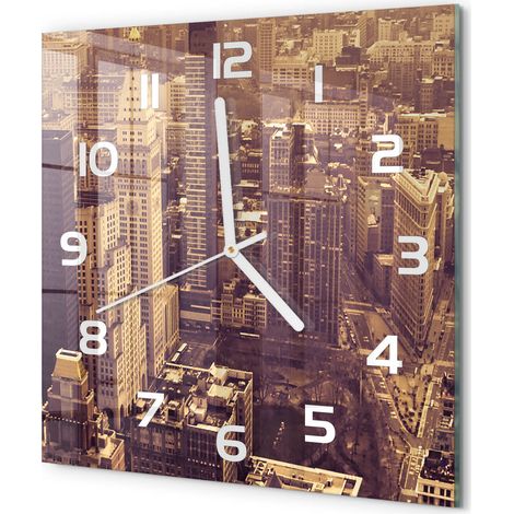 Horloge Murale Carrée en Verre Silencieuse Sans Tic-Tac Salon Cuisine Chambre Manhattan, New York 30x30 cm (1/5)