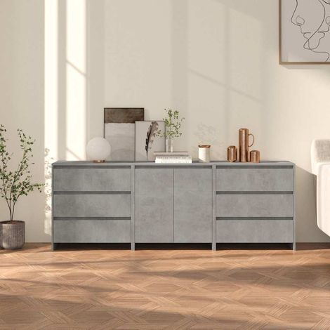 Aparador de 3 piezas madera manufacturada gris hormigón (1/4)