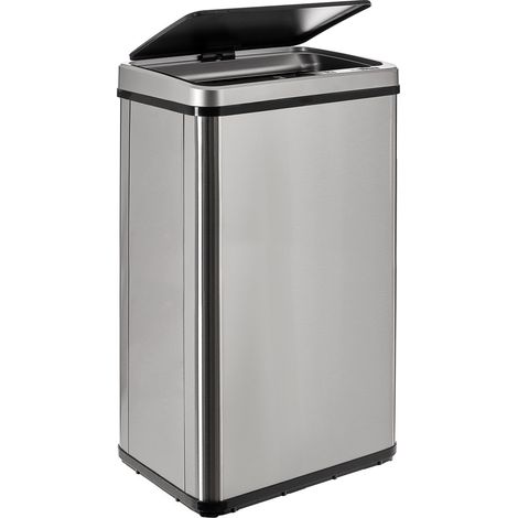 WELLHOME Cubo de basura inteligente GRIS sin patas de  50L - 35,5x26x83,5 cm con apertura automática y contacto manual - "SENSOR BINS"