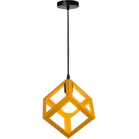 Modern Pendelleuchte e27 Metall Eisen Quadrat Hängend Pendelleuchte Schlafzimmer Wohnzimmer Hängelampe-Gelb