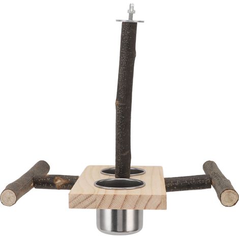 Support en bois avec perchoir, mangeoires suspendues, coupelles en acier inoxydable et abreuvoirs pour perruches calopsittes (1/5)