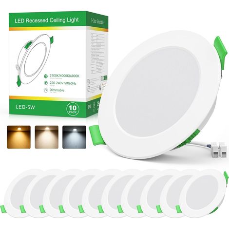 Spot LED Encastrable Dimmable 6pcs, 5W Spot LED Encastrable 3 Températures 2700K/4000K/6000K, Spot Extra Plat 24mm, Spot Salle de Bain IP44, Trou 68–75mm, Spots de Plafond LED 230V pour Cuisine Salon