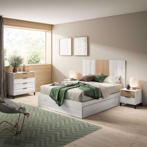 Dormitorio Moderno Arles Color Blanco Albo y Roble Rayado 135-160 cm