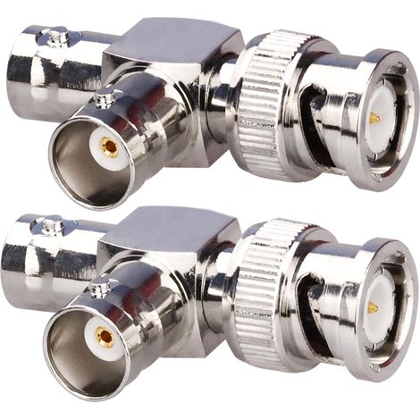 BNC mâle à Double fiche Femelle BNC en Forme de T Connecteur Triple en T Adaptateur séparateur coaxial 3 Voies pour systèmes de sécurité/câble coaxial/appareils sans Fil Pack de 2 (1/5)