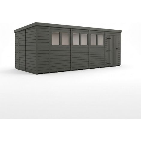 18ft x 9ft Composite Pent Garden Shed Single Door With Windows - Composite - L549 x W274 x H210 cm - Grey