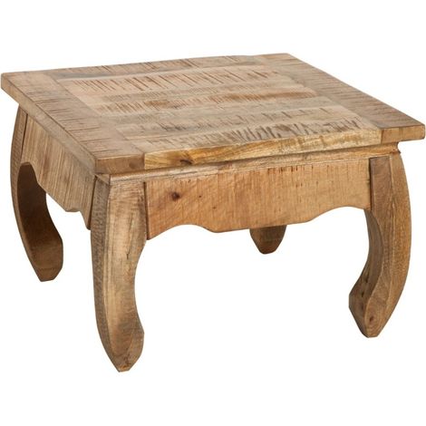 Tavolino basso LUNARA in legno massello di mango con piedi arcuati - tavolo quadrato design classico naturale
