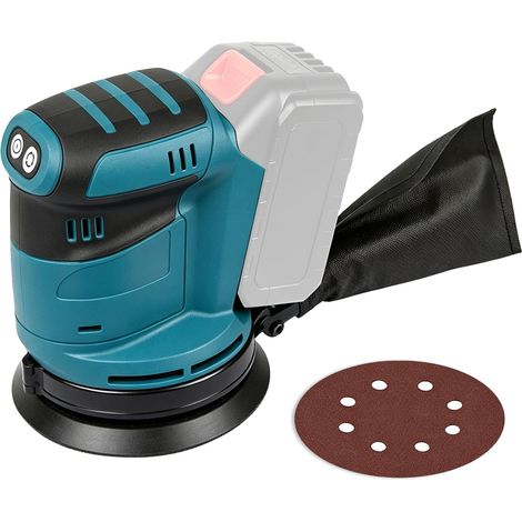 Ponceuse excentrique compatible avec batterie a 18 V, diamètre du papier abrasif : 125 mm, ponceuse excentrique sans fil 18 V pour le travail du bois, le travail des métaux, 5 papiers (1/5)