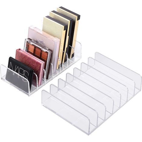 Lot de 2 - Organiseur Maquillage - Palette Acrylique - Rangement Cosmétique Transparent - Pour Salle De Bain Et Vanity - Incolore - 17x8,5cm Et 17x12,5cm