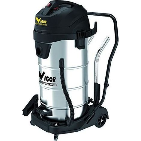 Vigor 9934031 Pro Bidone Aspirapolvere Trimotore 3000 W Capacita' 100 L Filtro HEPA Aspira Liquidi e Polveri colore Acciaio