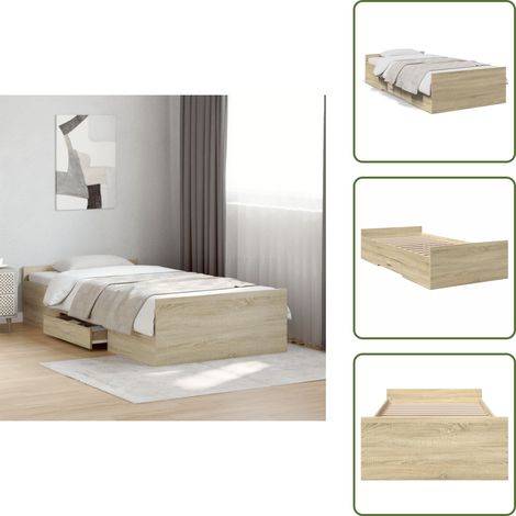 The Living Store Cadre de lit avec tiroirs sans matelas chêne sonoma 75x190 cm - Cadre De Lit - Lit Double - Lit Avec Tiroirs - Meuble De Chambre - Design Moderne (1/5)