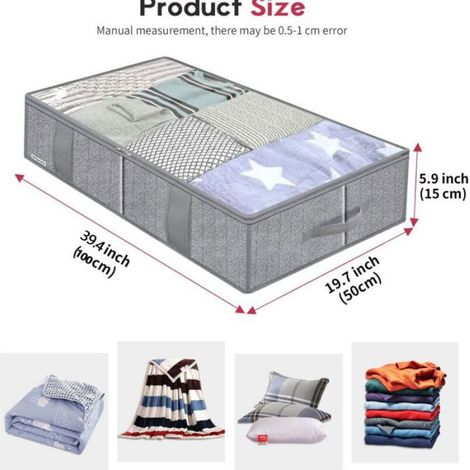 Boîte De Rangement Sous Lit - 100 X 50 X 18 Cm - 90 L - Tissu Non Tissé Et Polyester Oxford - Lot De 2 (1/5)