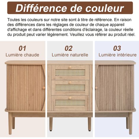 Credenza 141x40x77 cm in MDF naturale, porte scorrevoli, contenitore per sala da pranzo – MEUBLIV (1/5)