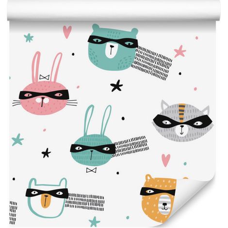 Papier peint animaux et étoiles style scandinave 50x1000 cm (1/5)