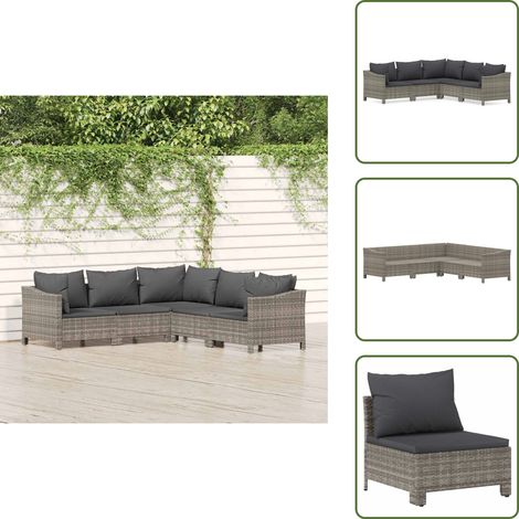 Salon de jardin 5 pcs avec coussins Gris Résine tressée - Salon De Jardin - Mobilier De Jardin - Ensemble De Salon - Meubles De Jardin - Résine Tressée