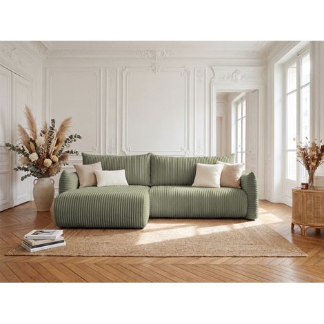 Ecksofa Schlafsofa MAILAND in Stoff Tilia Olivgrün Ottomane Links