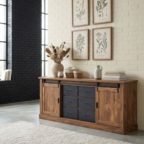 Buffet/bahut industriel coloris acacia/noir Eliot (1/5)