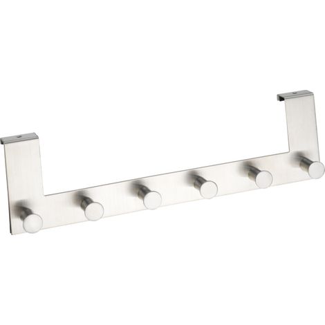Wenko – Portemanteau en acier inoxydable 39x11cm – 6 crochets pour manteaux et serviettes – Fixation sans perçage – Design compact pour espaces humides (1/8)