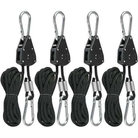 Corde à Cliquet avec Crochet 4 Pcs Poulie a Cliquet 150 Livres Tendeur de Corde a Cliquet, Crochet Reglable Sangle a Cliquet pour Lampe Plante, Voile Ombrage, Sangle pour Auvent Camping Car