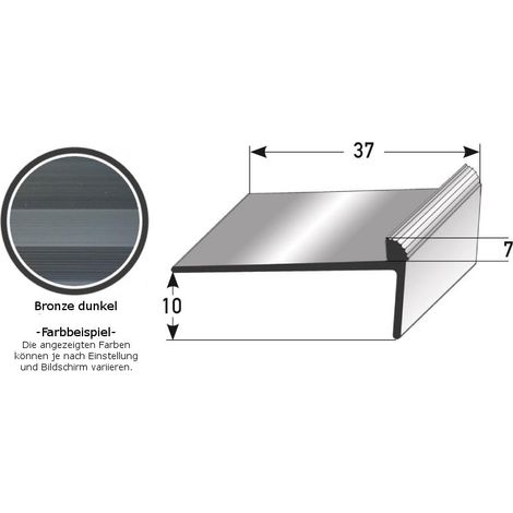 Treppenkante "Aulla" / Treppenkantenprofil / Winkelprofil, konfigurierbar, Breite: 37 mm, Höhe: 10-40 mm, Einfasshöhe 2-7 mm aus Aluminium eloxiert, gebohrt, von Auer Metall -7-10 mm-1000-bronze dunke