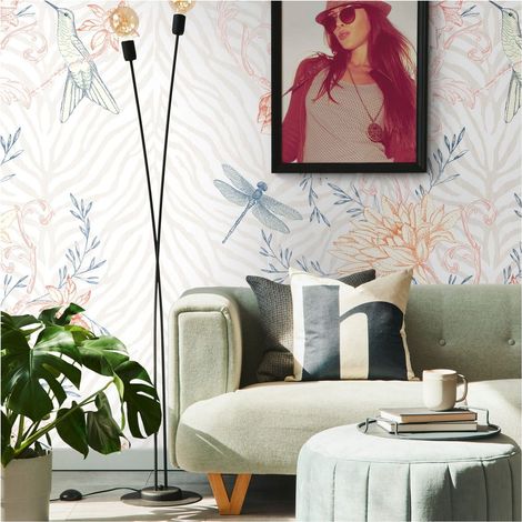 Photo wallpaper Profhome 392011 hot embossed non-woven wallpaper smooth with floral pattern matt orange blue cream 1.59 m x 2.8 m (1/4)