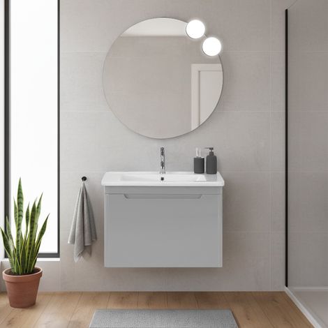 Mobile bagno sospeso 80 cm grigio lucido con specchio 70x90 Stillo (1/5)