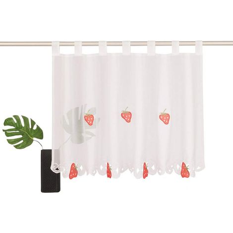ZOLGINAH Modern Cafe Cortina - Brise-Bise Short Voile Roman Shades - Cafe Persianas Fruta Bordado - para Cocina (Ancho 90cm / Altura 30cm, Rojo) (1/4)