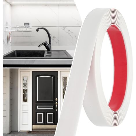 6,1M x 25mm Moulure Autocollante Flexible, Bande Peel and Stick pour Miroir, Bord de Carrelage, Crédence Cuisine, Finition Murale, Plinthe Décorative, Blanc (1/5)