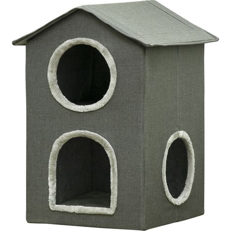 CASETTA PER GATTI A DUE LIVELLI CON CUSCINI LAVABILI 3 ENTRATE. 42X46X59.5 CM. GRIGIO (1/5)