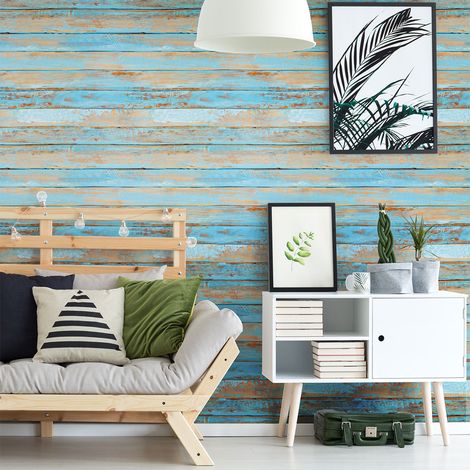 Sticker effet papier peint - BOIS VINTAGE BLEU - 40x40cm (1/5)