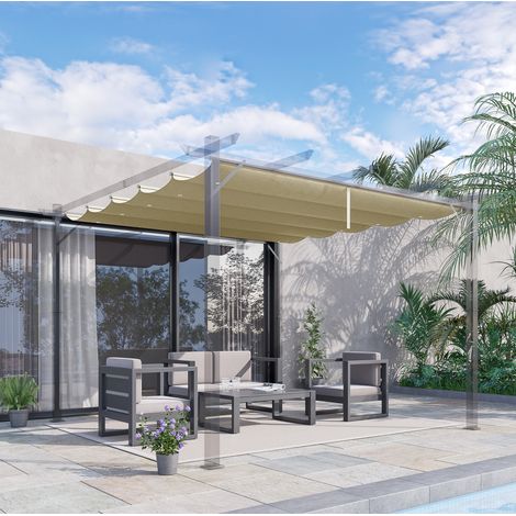 Ersatz-Pergola-Dach 250 x 255 cm, wasserdicht, einziehbar, Polyester, beige HAVRYA (1/5)