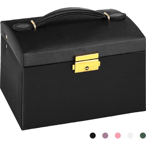 Coffret à Bijoux Femme Fille, Boîte de Rangement 3 Étagères, Cuir PU, Écrin de Voyage avec Miroir, Boucles d'oreilles, Bagues, Bracelets, Colliers, Cadeau pour Femme Maman (1/5)