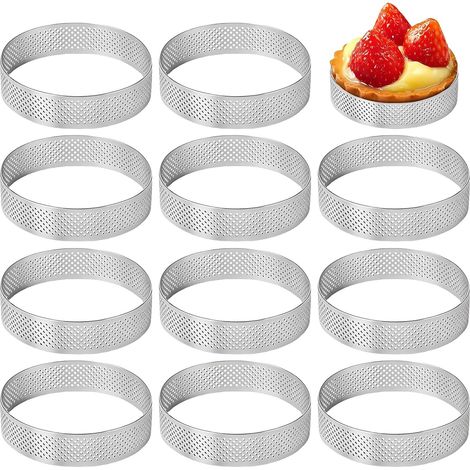 12 Cercle à Pâtisserie, Ø 6cm Acier Inoxydable, Anneaux à Tartelette Perforés, Moules à Dessert pour Mousse