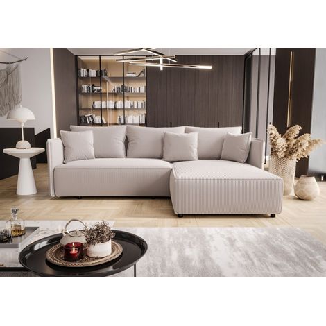 Ecksofa Schlafsofa EVORA Stoff Poso Altweiß Ottomane Rechts (1/3)