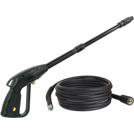 Pistola de hidrolavadora de alta presión M22x1.5 con vástago de 14 mm y manguera de alta presión - Accesorios para hidrolavadoras - Boquilla ajustable - Manguera de 10 m (1/4)