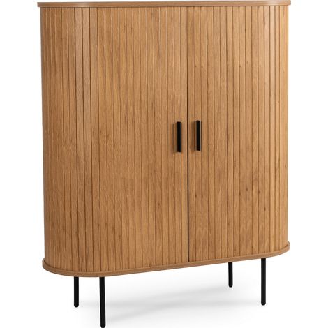 Trish Hohe Schiebekommode 100 cm Eiche Zweitürig Gerillt Modern (1/5)